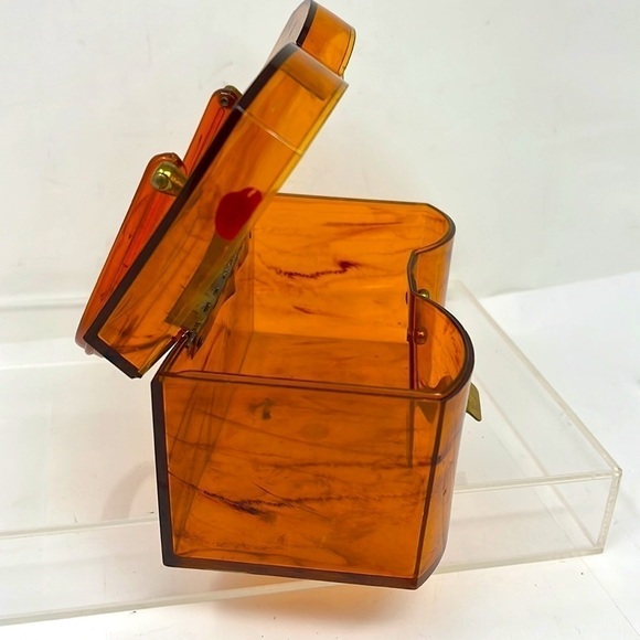 Vintage 1950’s Oval Caramel Lucite Box Handbag Purse - Picture 6 of 13